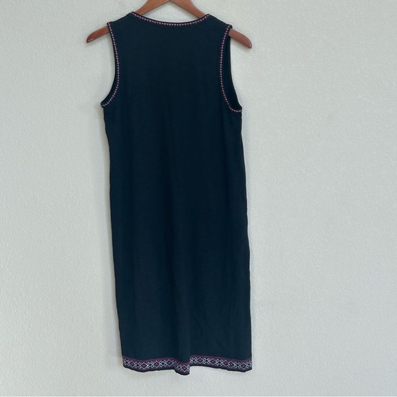 J.Jill Embroidered Sleeveless Knit Dress Black Pink Tassel Detail Size Small - Picture 3 of 6